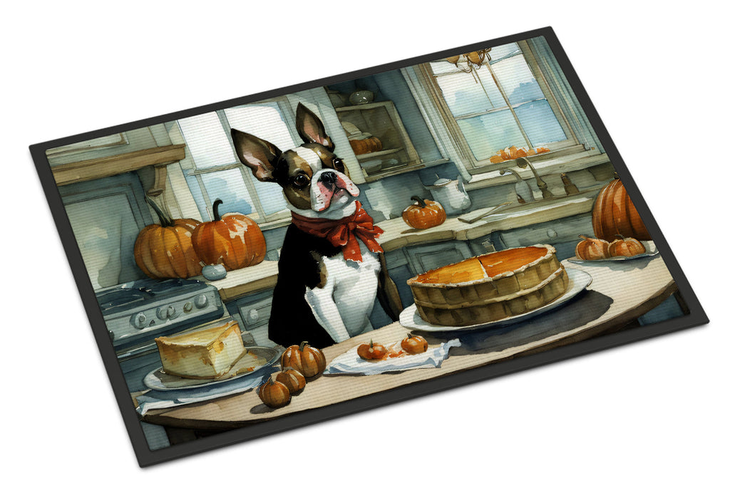 Boston Terrier Fall Kitchen Pumpkins Doormat Indoor Outdoor 24H X 36W Front Door Mat Rugs for Entryway, Non Slip Washable Low Pile,