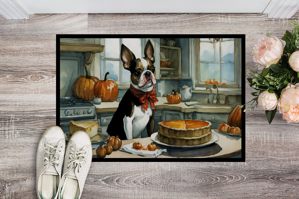 Boston Terrier Fall Kitchen Pumpkins Doormat Indoor Outdoor 24H X 36W Front Door Mat Rugs for Entryway, Non Slip Washable Low Pile,