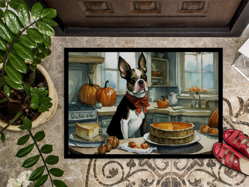 Boston Terrier Fall Kitchen Pumpkins Doormat Indoor Outdoor 24H X 36W Front Door Mat Rugs for Entryway, Non Slip Washable Low Pile,