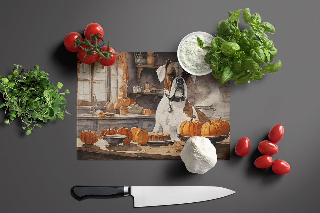 Boxer Fall Kitchen Pumpkins Cutting Board Tempered Glass Kitchen Cutting Surface, Heat Resistant Chopping, Non-Slip Feet, Food Prep & Serving