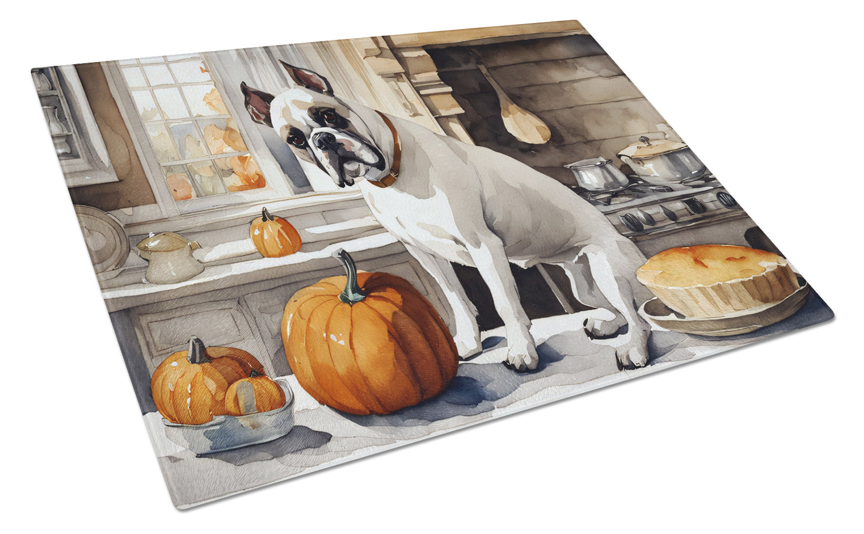 Boxer Fall Kitchen Pumpkins Cutting Board Tempered Glass Kitchen Cutting Surface, Heat Resistant Chopping, Non-Slip Feet, Food Prep & Serving