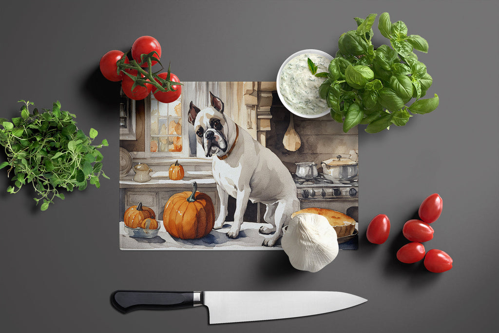 Boxer Fall Kitchen Pumpkins Cutting Board Tempered Glass Kitchen Cutting Surface, Heat Resistant Chopping, Non-Slip Feet, Food Prep & Serving