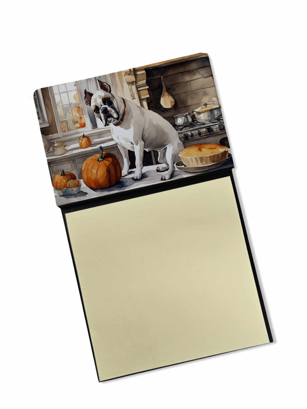 Boxer Fall Kitchen Pumpkins Watercolor Sticky Note Holder Refillable Dispenser Desk Accessory 3x3 Pad Gift