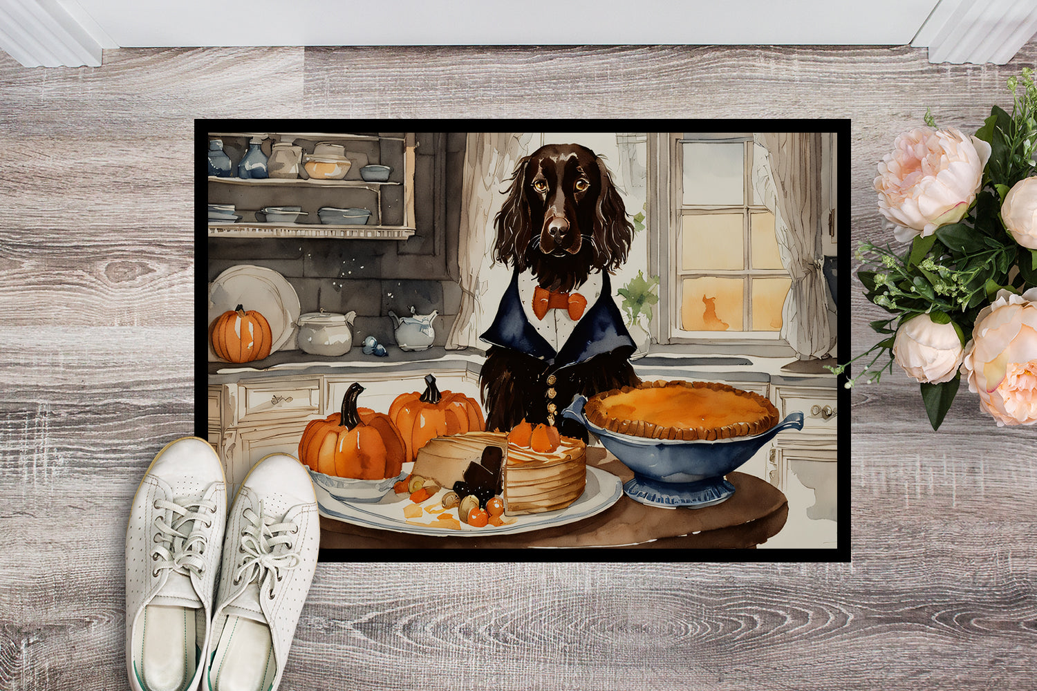 Boykin Spaniel Fall Kitchen Pumpkins Doormat Indoor Outdoor 24H X 36W Front Door Mat Rugs for Entryway, Non Slip Washable Low Pile,