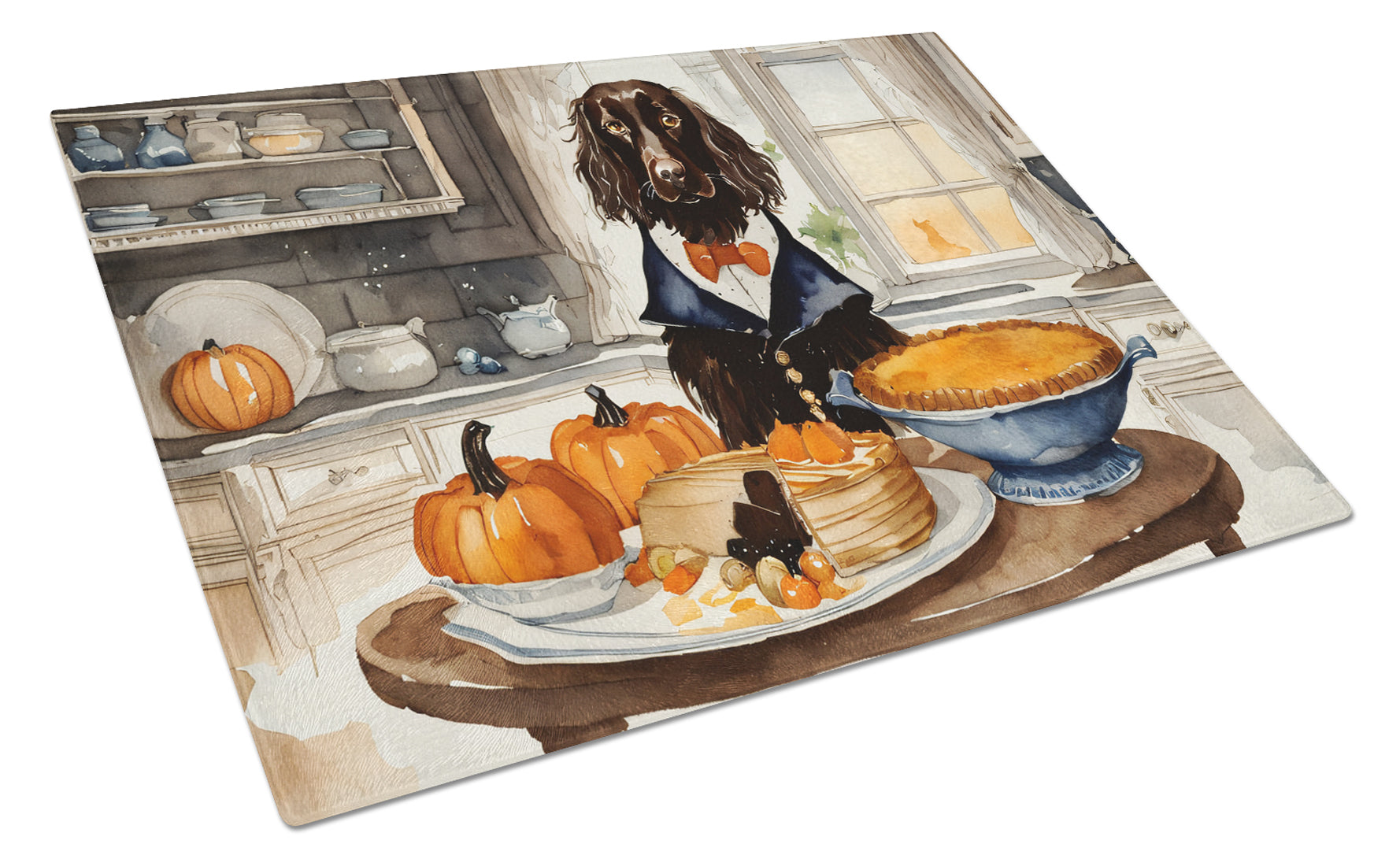 Boykin Spaniel Fall Kitchen Pumpkins Cutting Board Tempered Glass Kitchen Cutting Surface, Heat Resistant Chopping, Non-Slip Feet, Food Prep & Serving