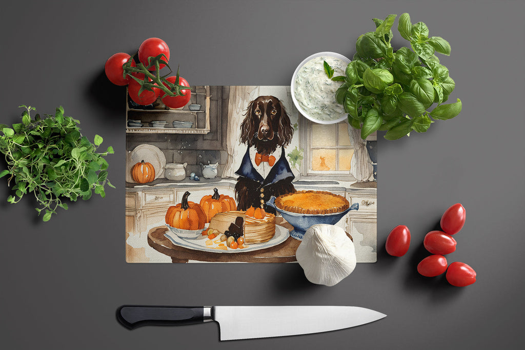 Boykin Spaniel Fall Kitchen Pumpkins Cutting Board Tempered Glass Kitchen Cutting Surface, Heat Resistant Chopping, Non-Slip Feet, Food Prep & Serving