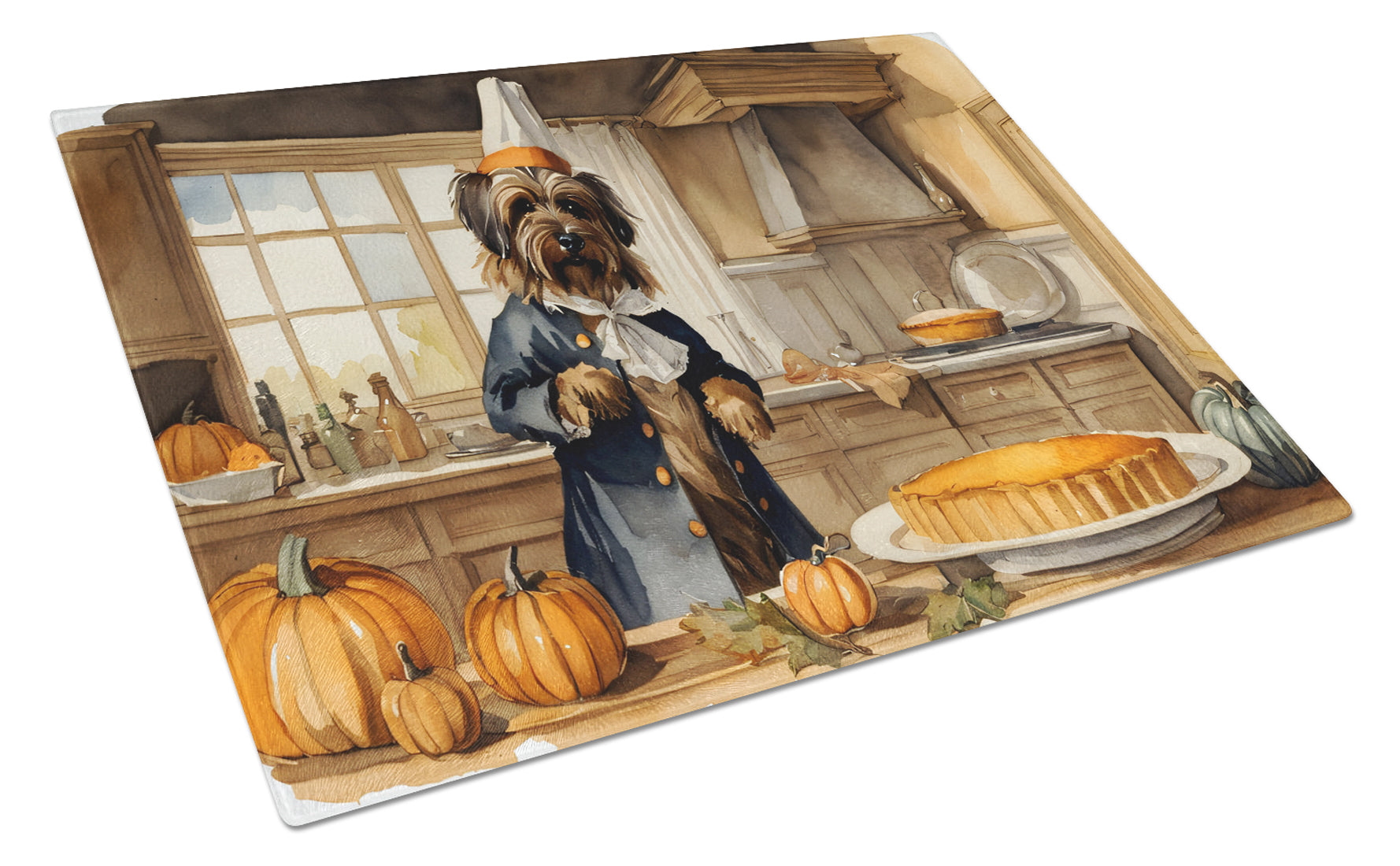 Briard Fall Kitchen Pumpkins Cutting Board Tempered Glass Kitchen Cutting Surface, Heat Resistant Chopping, Non-Slip Feet, Food Prep & Serving