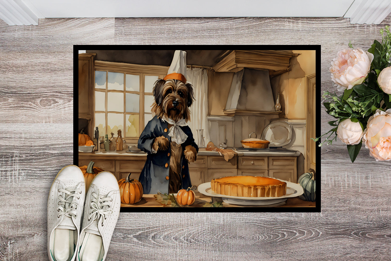 Briard Fall Kitchen Pumpkins Doormat Indoor Outdoor 18H X 27W Front Door Mat Rugs for Entryway, Non Slip Washable