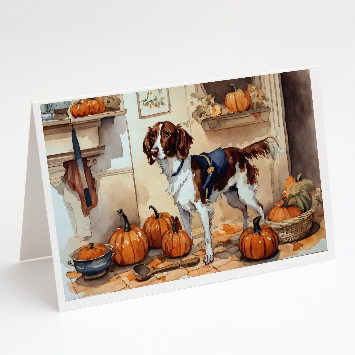 Brittany Fall Kitchen Pumpkins Greeting Cards Pack of 8 Blank Cards with Envelopes Whimsical A7 Size 5x7