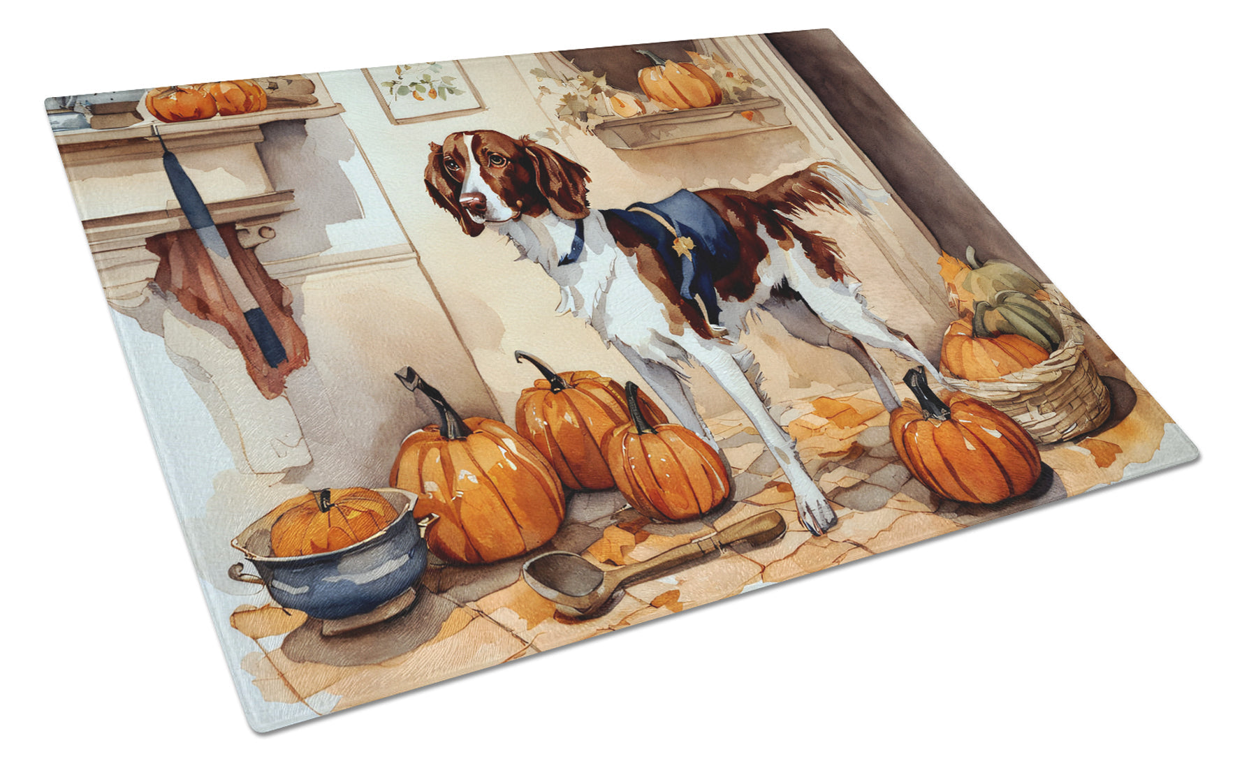 Brittany Fall Kitchen Pumpkins Cutting Board Tempered Glass Kitchen Cutting Surface, Heat Resistant Chopping, Non-Slip Feet, Food Prep & Serving