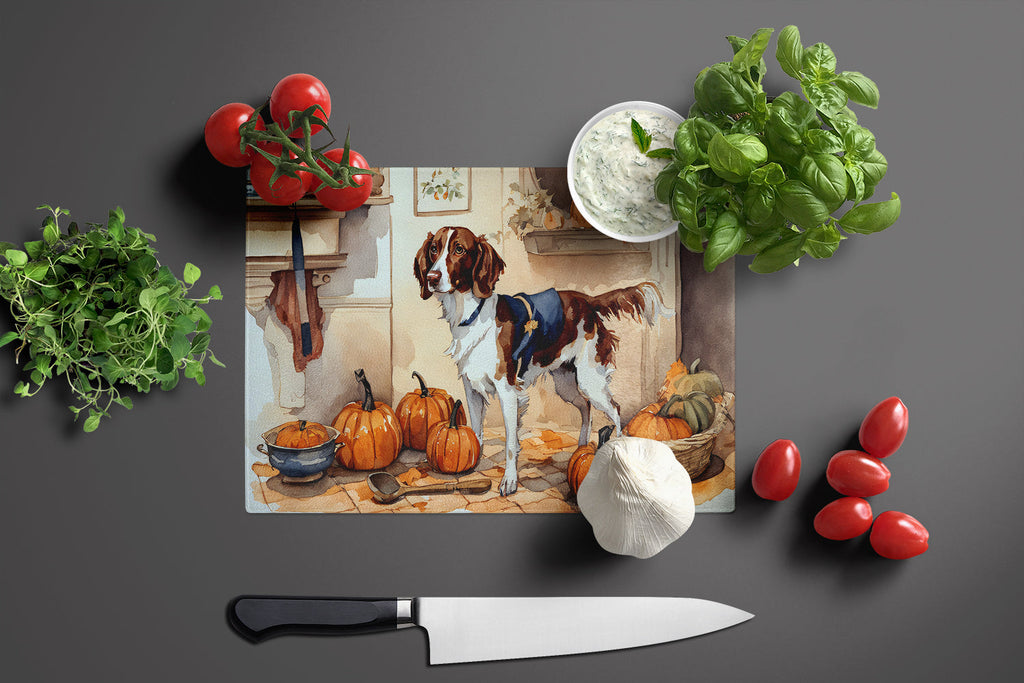 Brittany Fall Kitchen Pumpkins Cutting Board Tempered Glass Kitchen Cutting Surface, Heat Resistant Chopping, Non-Slip Feet, Food Prep & Serving