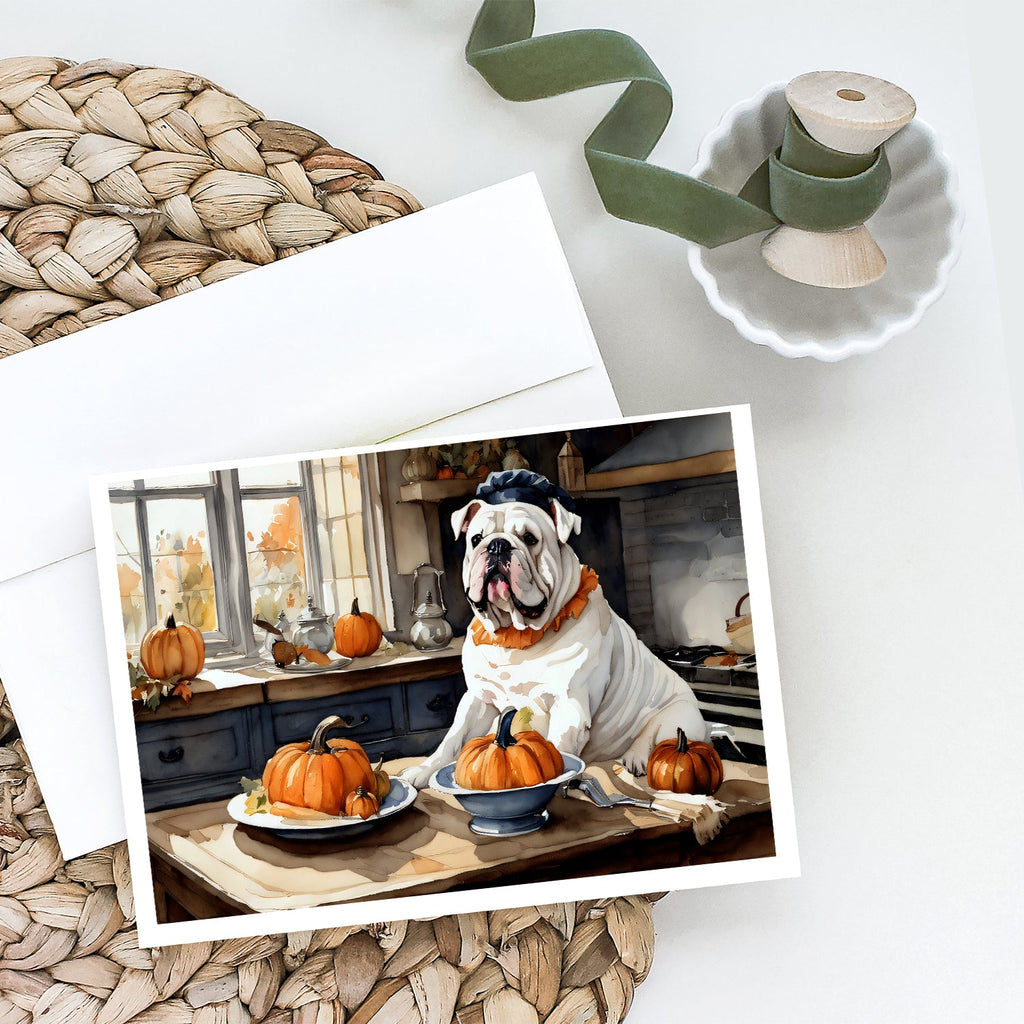 English Bulldog Fall Kitchen Pumpkins Greeting Cards Pack of 8 Blank Cards with Envelopes Whimsical A7 Size 5x7