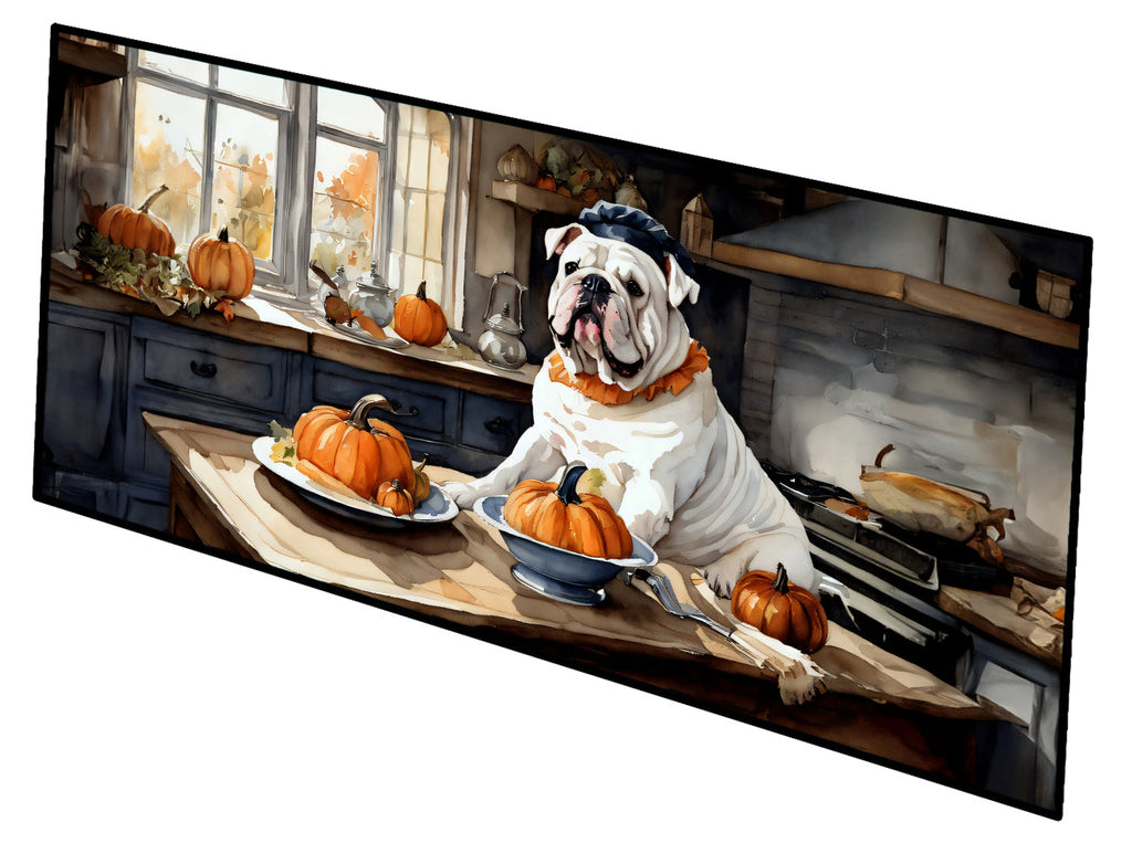 English Bulldog Fall Kitchen Pumpkins Runner Mat 28x58 Front Door Mat Indoor Outdoor Rugs for Entryway Hallway Foyer Non Slip Washable Wide Doormat