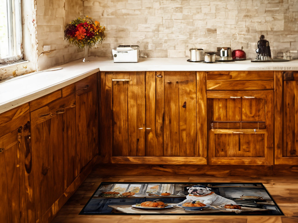 English Bulldog Fall Kitchen Pumpkins Runner Mat 28x58 Front Door Mat Indoor Outdoor Rugs for Entryway Hallway Foyer Non Slip Washable Wide Doormat