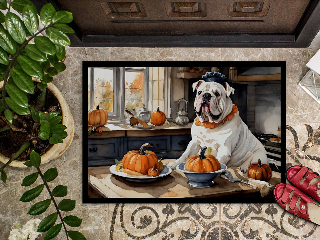 English Bulldog Fall Kitchen Pumpkins Doormat Indoor Outdoor 24H X 36W Front Door Mat Rugs for Entryway, Non Slip Washable Low Pile,