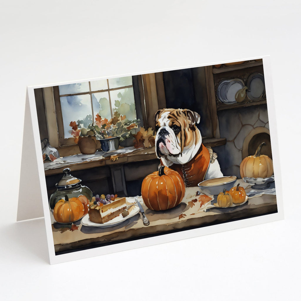 English Bulldog Fall Kitchen Pumpkins Greeting Cards Pack of 8 Blank Cards with Envelopes Whimsical A7 Size 5x7