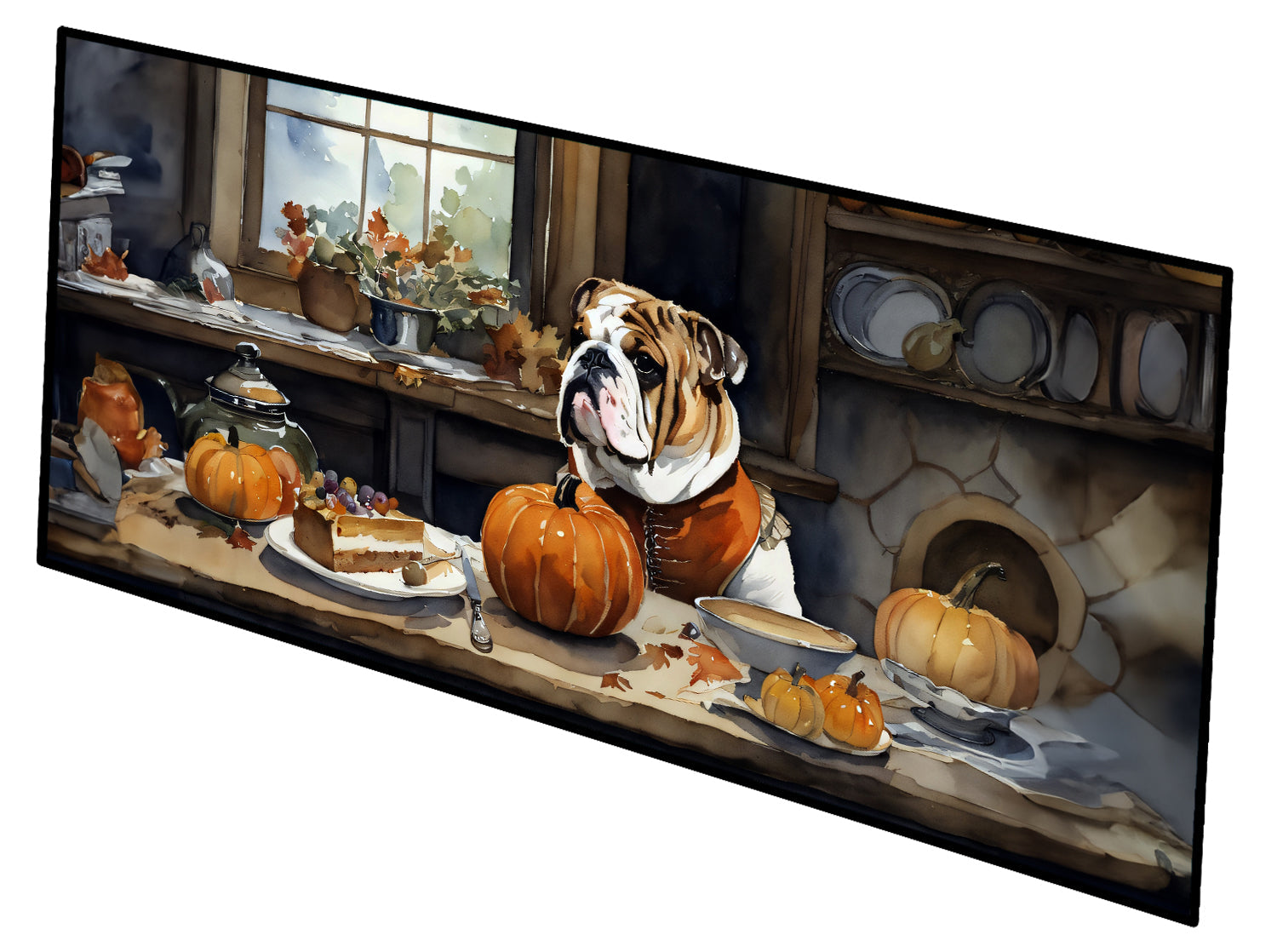 English Bulldog Fall Kitchen Pumpkins Runner Mat 28x58 Front Door Mat Indoor Outdoor Rugs for Entryway Hallway Foyer Non Slip Washable Wide Doormat
