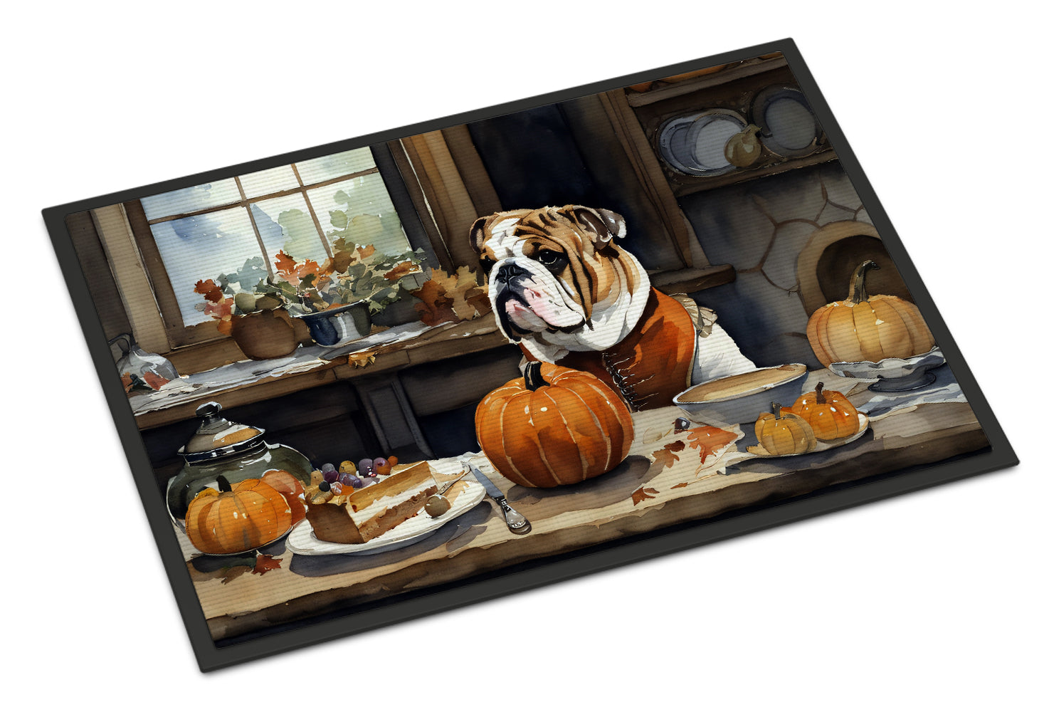 English Bulldog Fall Kitchen Pumpkins Doormat Indoor Outdoor 24H X 36W Front Door Mat Rugs for Entryway, Non Slip Washable Low Pile,