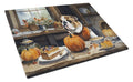 English Bulldog Fall Kitchen Pumpkins Cutting Board Tempered Glass Kitchen Cutting Surface, Heat Resistant Chopping, Non-Slip Feet, Food Prep & Serving