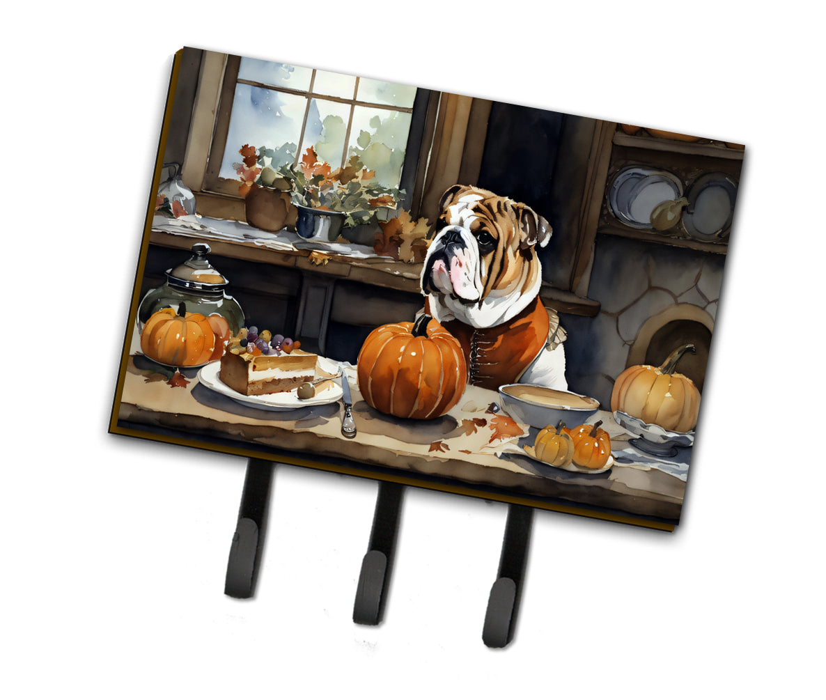 English Bulldog Fall Kitchen Pumpkins Leash or Key Holder Wall Hooks, Coat Rack Wall Mount, for Hanging Keys, Towels, Aprons, Leashes