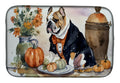 English Bulldog Fall Kitchen Pumpkins Dish Drying Mat Absorbent Dish Drying Mat Pad for Kitchen Counter Dish Drainer Mat for Countertop, 14 x 21", Multicolor