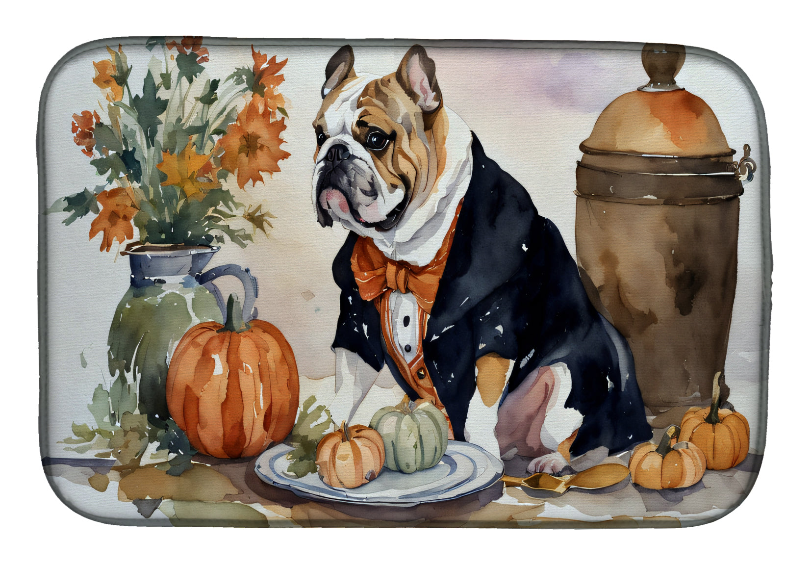 English Bulldog Fall Kitchen Pumpkins Dish Drying Mat Absorbent Dish Drying Mat Pad for Kitchen Counter Dish Drainer Mat for Countertop, 14 x 21", Multicolor