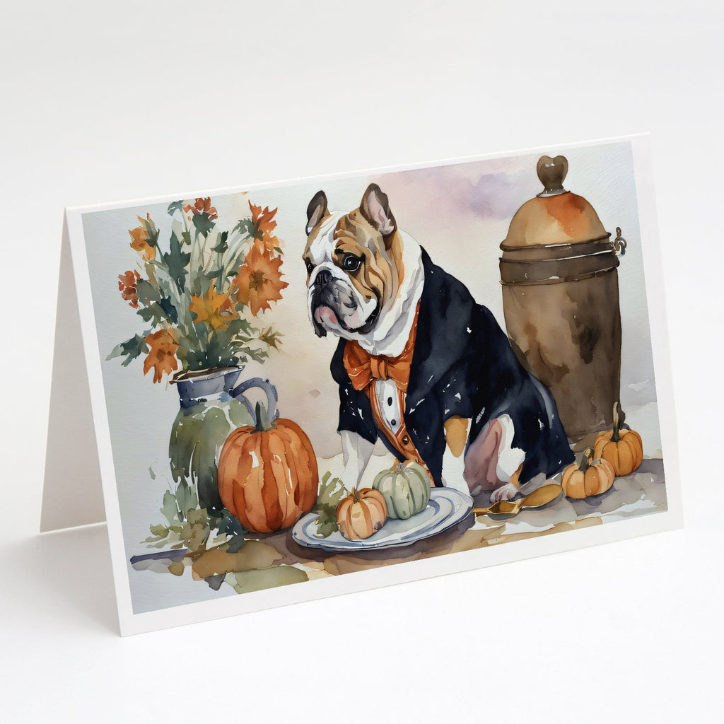 English Bulldog Fall Kitchen Pumpkins Greeting Cards Pack of 8 Blank Cards with Envelopes Whimsical A7 Size 5x7