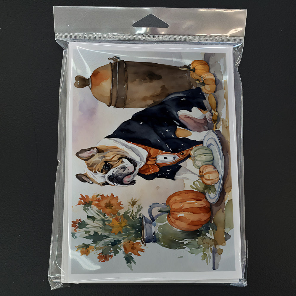 English Bulldog Fall Kitchen Pumpkins Greeting Cards Pack of 8 Blank Cards with Envelopes Whimsical A7 Size 5x7