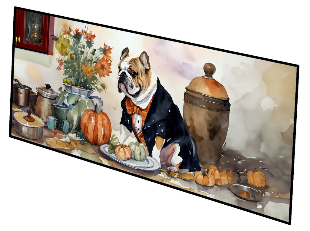 English Bulldog Fall Kitchen Pumpkins Runner Mat 28x58 Front Door Mat Indoor Outdoor Rugs for Entryway Hallway Foyer Non Slip Washable Wide Doormat