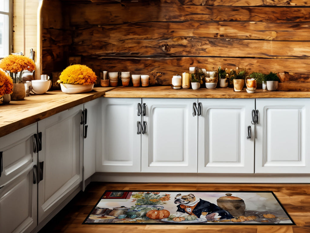 English Bulldog Fall Kitchen Pumpkins Runner Mat 28x58 Front Door Mat Indoor Outdoor Rugs for Entryway Hallway Foyer Non Slip Washable Wide Doormat