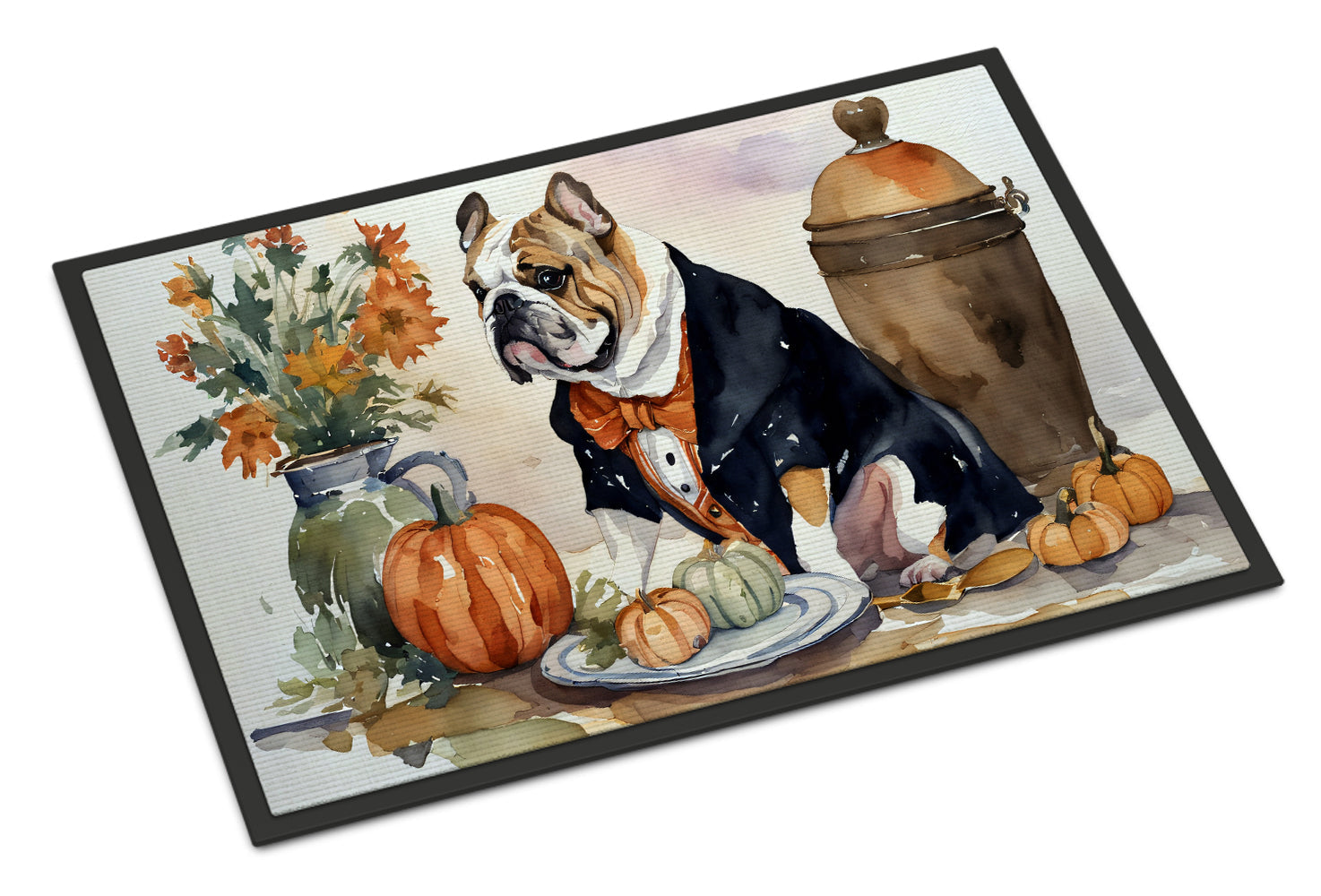English Bulldog Fall Kitchen Pumpkins Doormat Indoor Outdoor 24H X 36W Front Door Mat Rugs for Entryway, Non Slip Washable Low Pile,