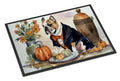 English Bulldog Fall Kitchen Pumpkins Doormat Indoor Outdoor 18H X 27W Front Door Mat Rugs for Entryway, Non Slip Washable