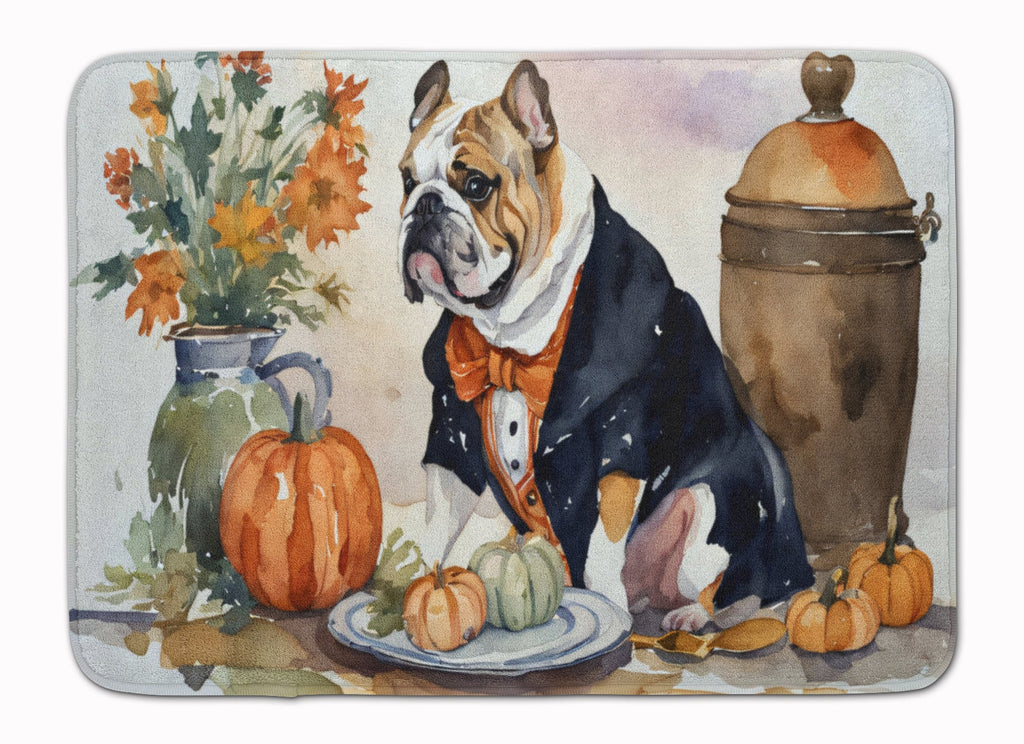 English Bulldog Fall Kitchen Pumpkins Memory Foam Kitchen Mat Machine Washable Anti-Fatigue Cushion Comfort Bath or Kitchen Rug