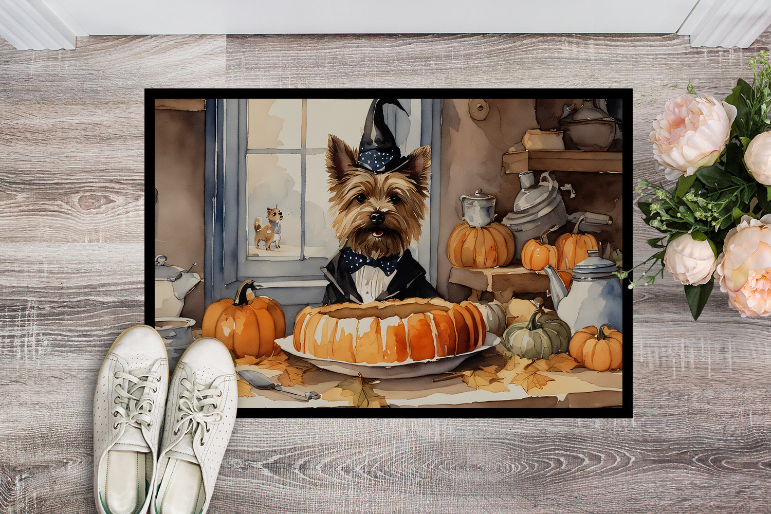 Cairn Terrier Fall Kitchen Pumpkins Doormat Indoor Outdoor 24H X 36W Front Door Mat Rugs for Entryway, Non Slip Washable Low Pile,