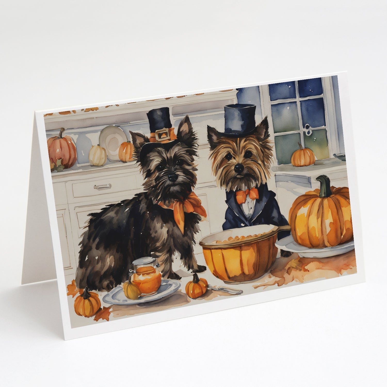 Cairn Terrier Fall Kitchen Pumpkins Greeting Cards Pack of 8 Blank Cards with Envelopes Whimsical A7 Size 5x7