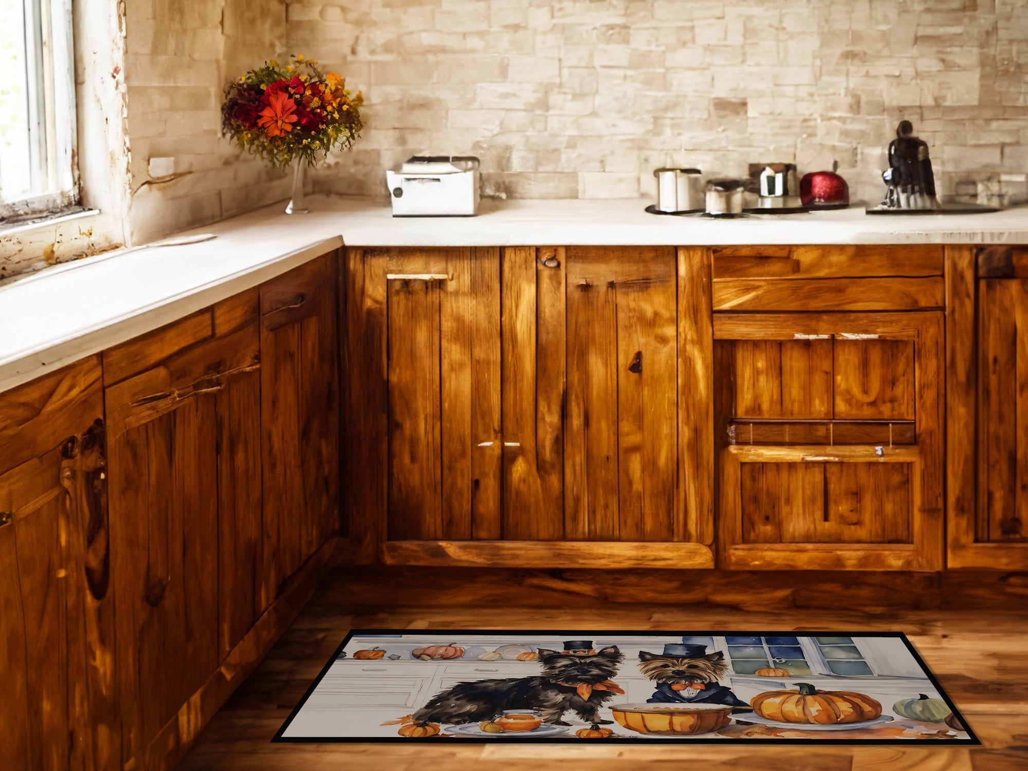 Cairn Terrier Fall Kitchen Pumpkins Runner Mat 28x58 Front Door Mat Indoor Outdoor Rugs for Entryway Hallway Foyer Non Slip Washable Wide Doormat