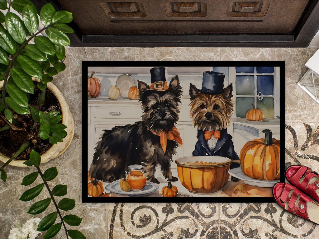 Cairn Terrier Fall Kitchen Pumpkins Doormat Indoor Outdoor 18H X 27W Front Door Mat Rugs for Entryway, Non Slip Washable