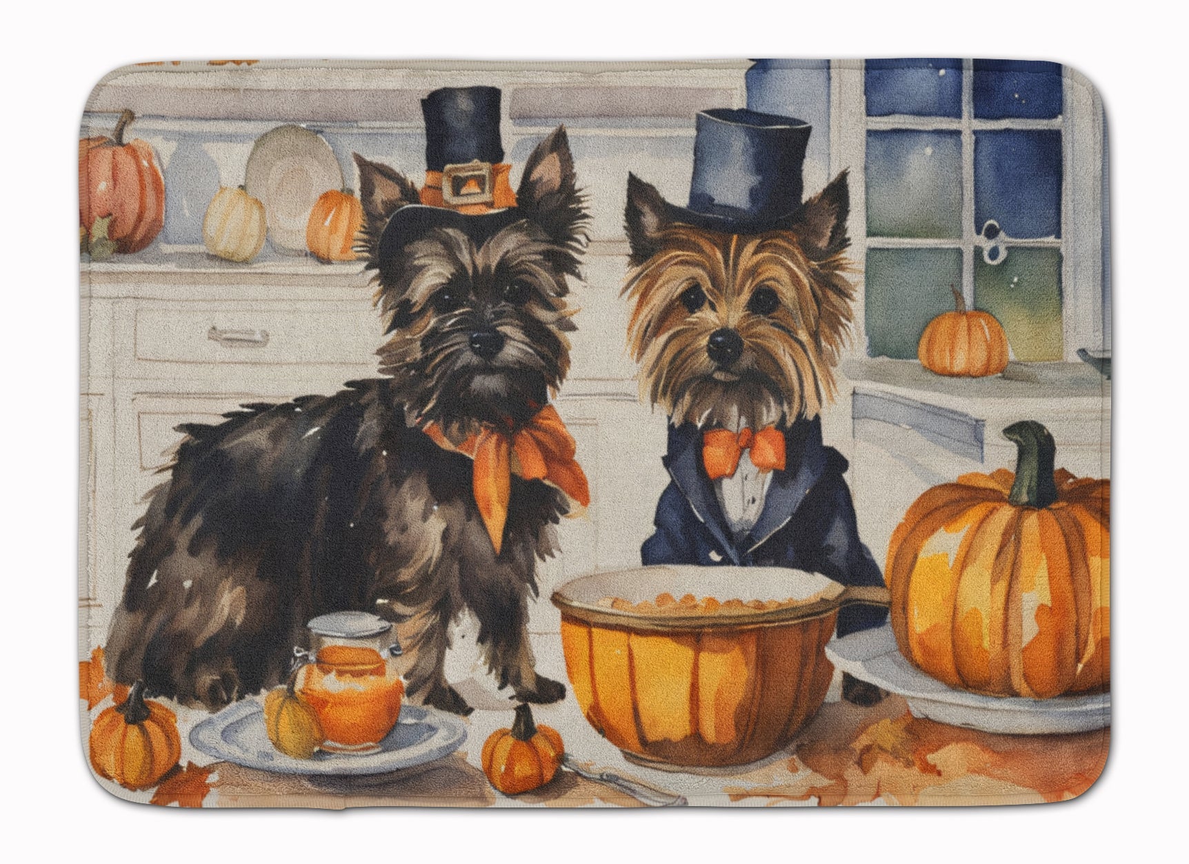 Cairn Terrier Fall Kitchen Pumpkins Memory Foam Kitchen Mat Machine Washable Anti-Fatigue Cushion Comfort Bath or Kitchen Rug