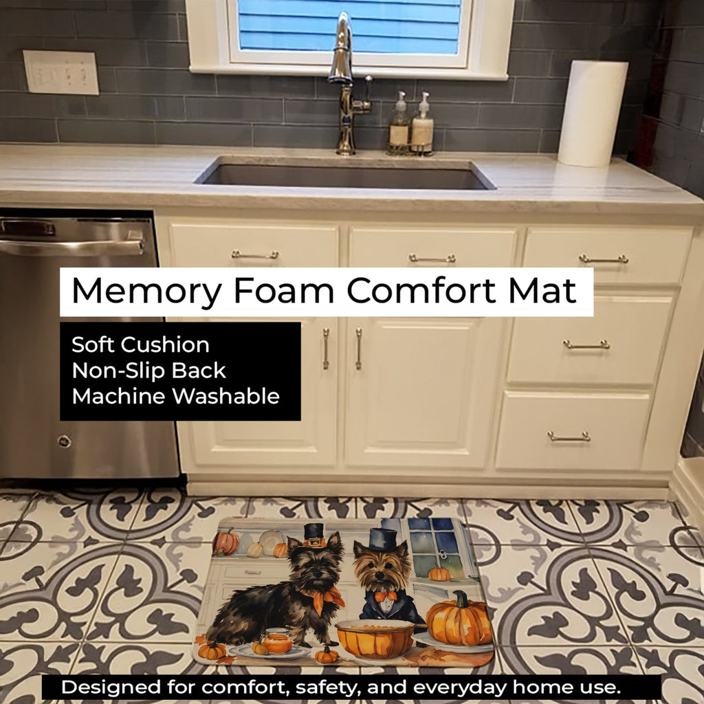 Cairn Terrier Fall Kitchen Pumpkins Memory Foam Kitchen Mat Machine Washable Anti-Fatigue Cushion Comfort Bath or Kitchen Rug