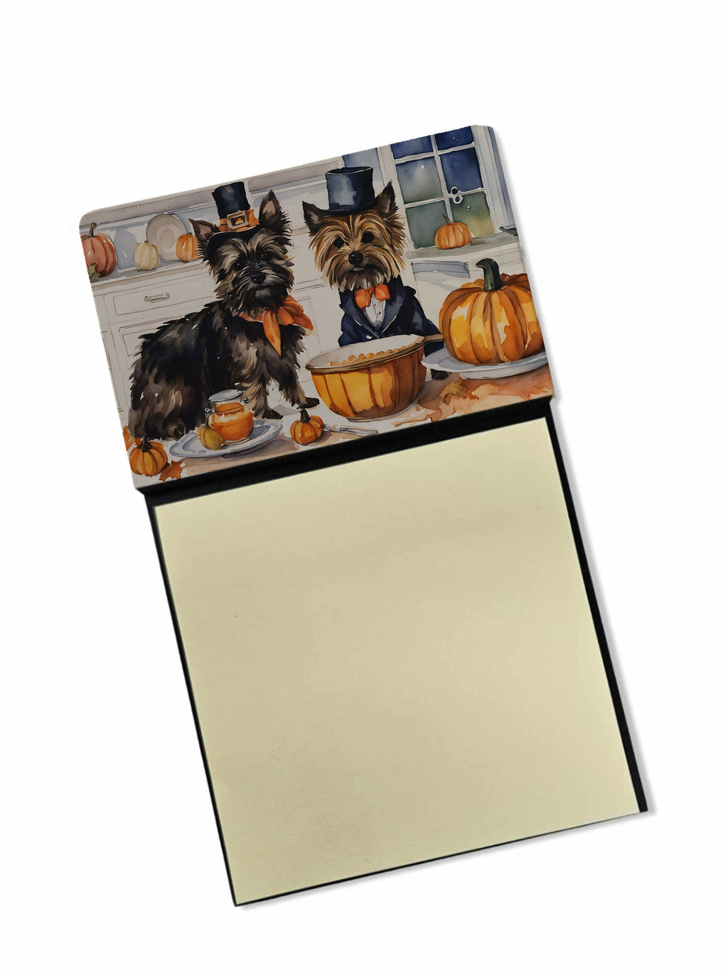 Cairn Terrier Fall Kitchen Pumpkins Watercolor Sticky Note Holder Refillable Dispenser Desk Accessory 3x3 Pad Gift