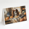 Cavalier Spaniel Fall Kitchen Pumpkins Greeting Cards Pack of 8 Blank Cards with Envelopes Whimsical A7 Size 5x7