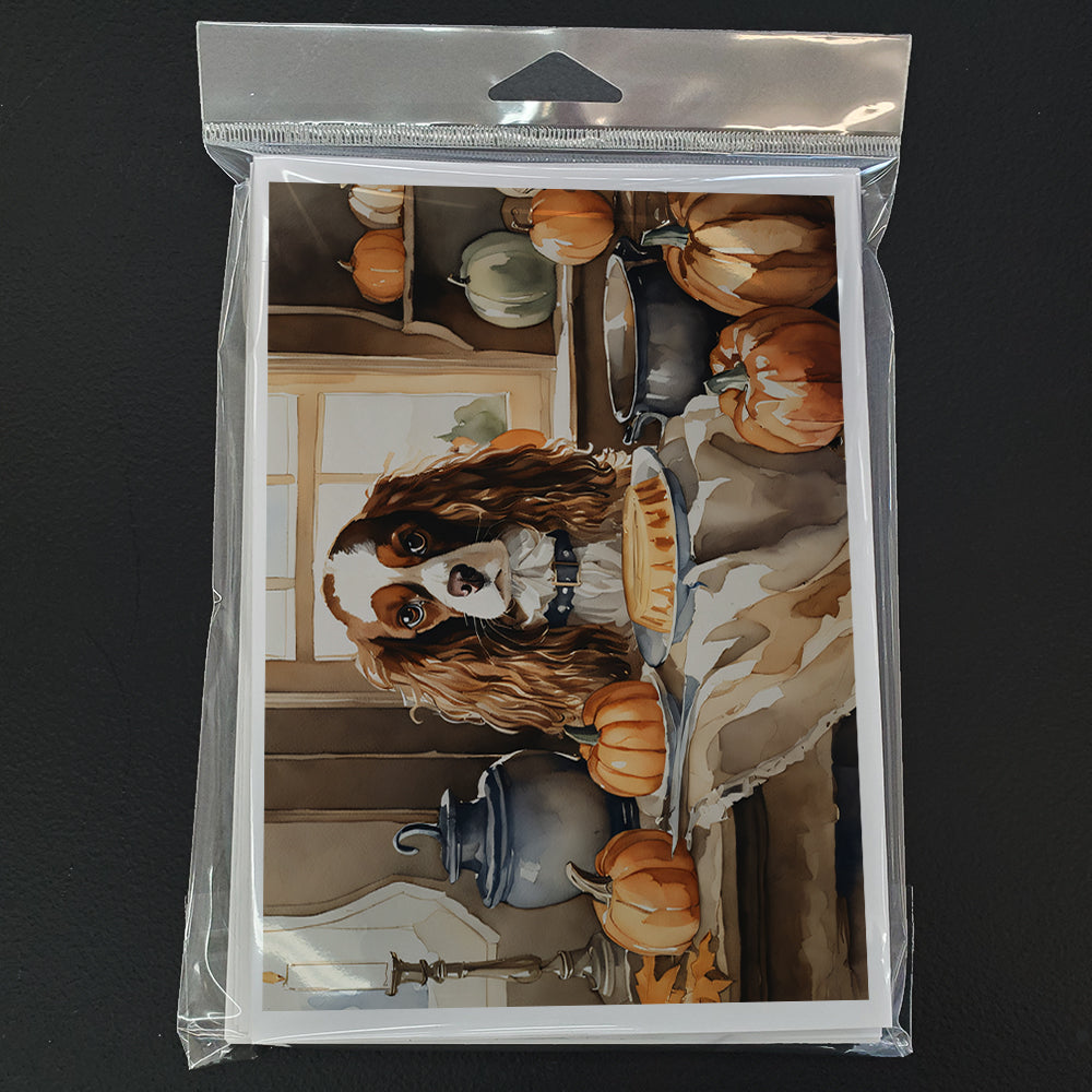 Cavalier Spaniel Fall Kitchen Pumpkins Greeting Cards Pack of 8 Blank Cards with Envelopes Whimsical A7 Size 5x7