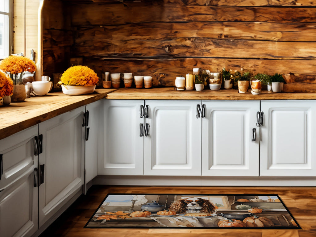 Cavalier Spaniel Fall Kitchen Pumpkins Runner Mat 28x58 Front Door Mat Indoor Outdoor Rugs for Entryway Hallway Foyer Non Slip Washable Wide Doormat