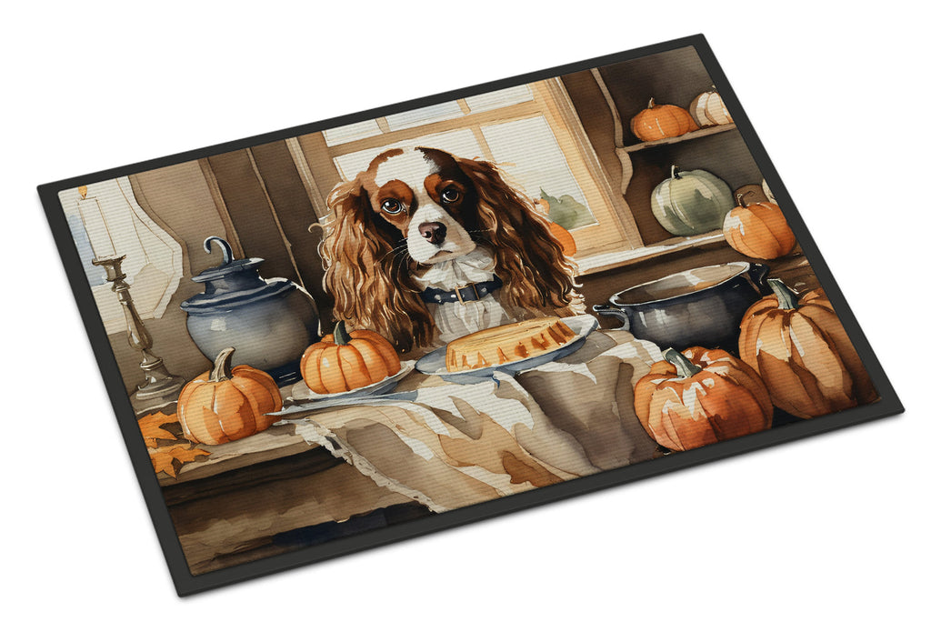 Cavalier Spaniel Fall Kitchen Pumpkins Doormat Indoor Outdoor 24H X 36W Front Door Mat Rugs for Entryway, Non Slip Washable Low Pile,