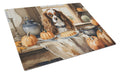 Cavalier Spaniel Fall Kitchen Pumpkins Cutting Board Tempered Glass Kitchen Cutting Surface, Heat Resistant Chopping, Non-Slip Feet, Food Prep & Serving