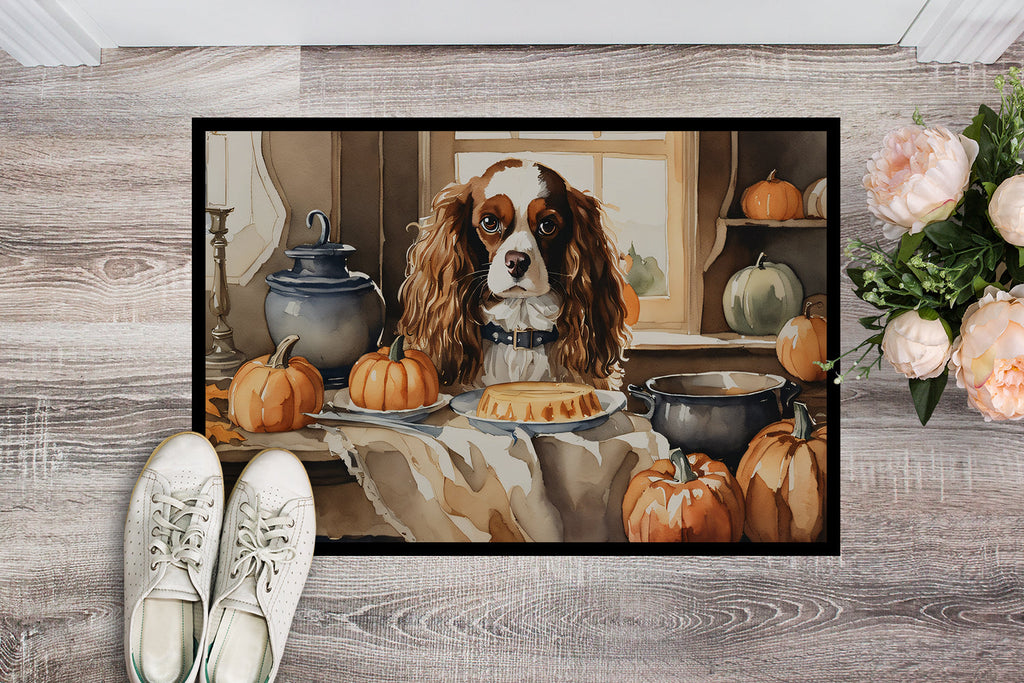 Cavalier Spaniel Fall Kitchen Pumpkins Doormat Indoor Outdoor 18H X 27W Front Door Mat Rugs for Entryway, Non Slip Washable
