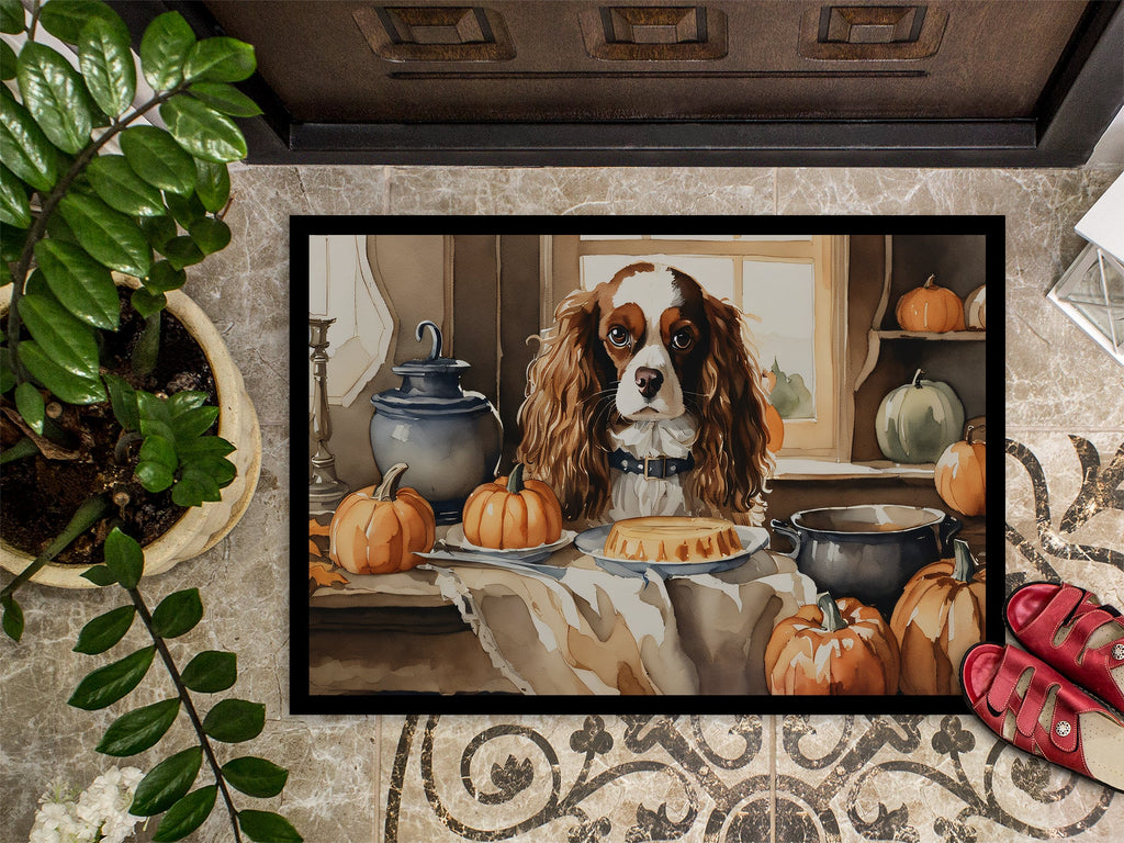 Cavalier Spaniel Fall Kitchen Pumpkins Doormat Indoor Outdoor 18H X 27W Front Door Mat Rugs for Entryway, Non Slip Washable