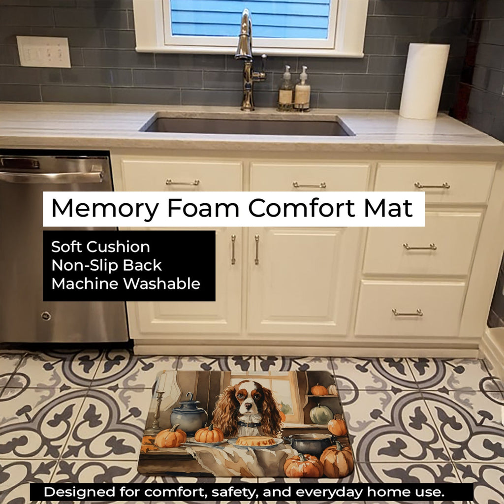 Cavalier Spaniel Fall Kitchen Pumpkins Memory Foam Kitchen Mat Machine Washable Anti-Fatigue Cushion Comfort Bath or Kitchen Rug