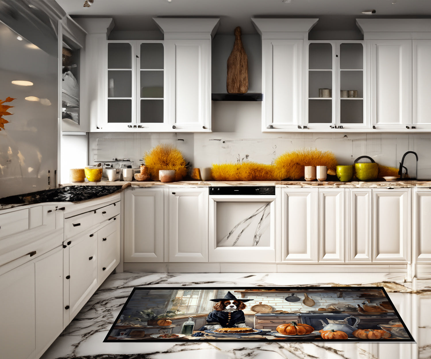 Cavalier Spaniel Fall Kitchen Pumpkins Runner Mat 28x58 Front Door Mat Indoor Outdoor Rugs for Entryway Hallway Foyer Non Slip Washable Wide Doormat