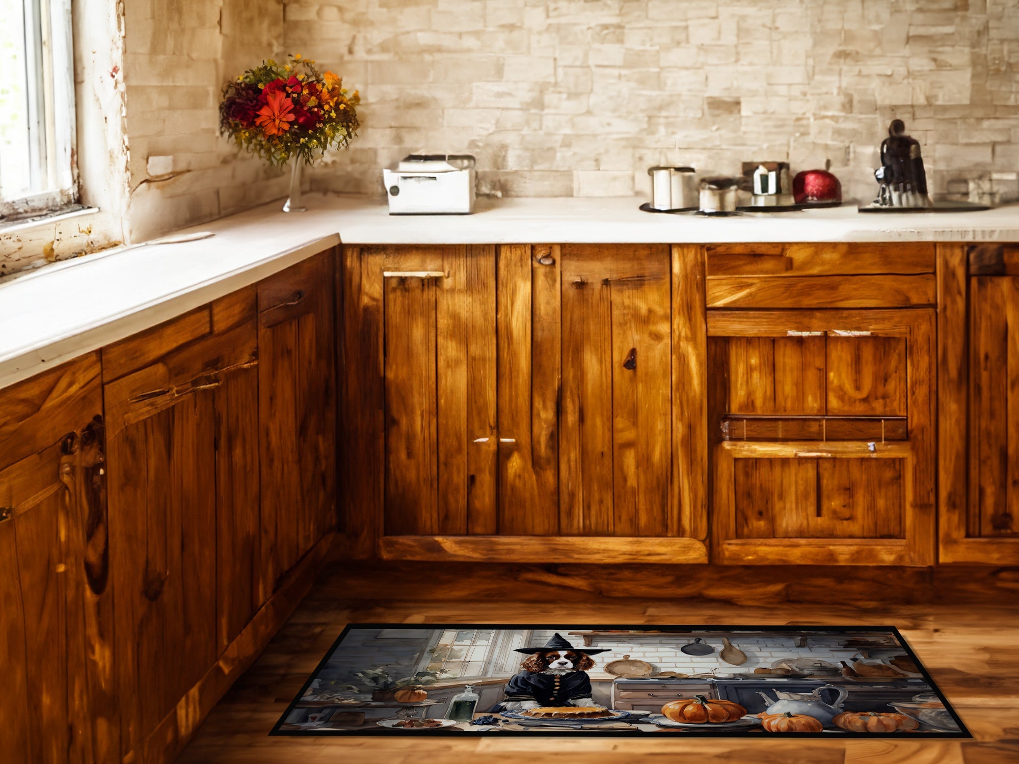 Cavalier Spaniel Fall Kitchen Pumpkins Runner Mat 28x58 Front Door Mat Indoor Outdoor Rugs for Entryway Hallway Foyer Non Slip Washable Wide Doormat